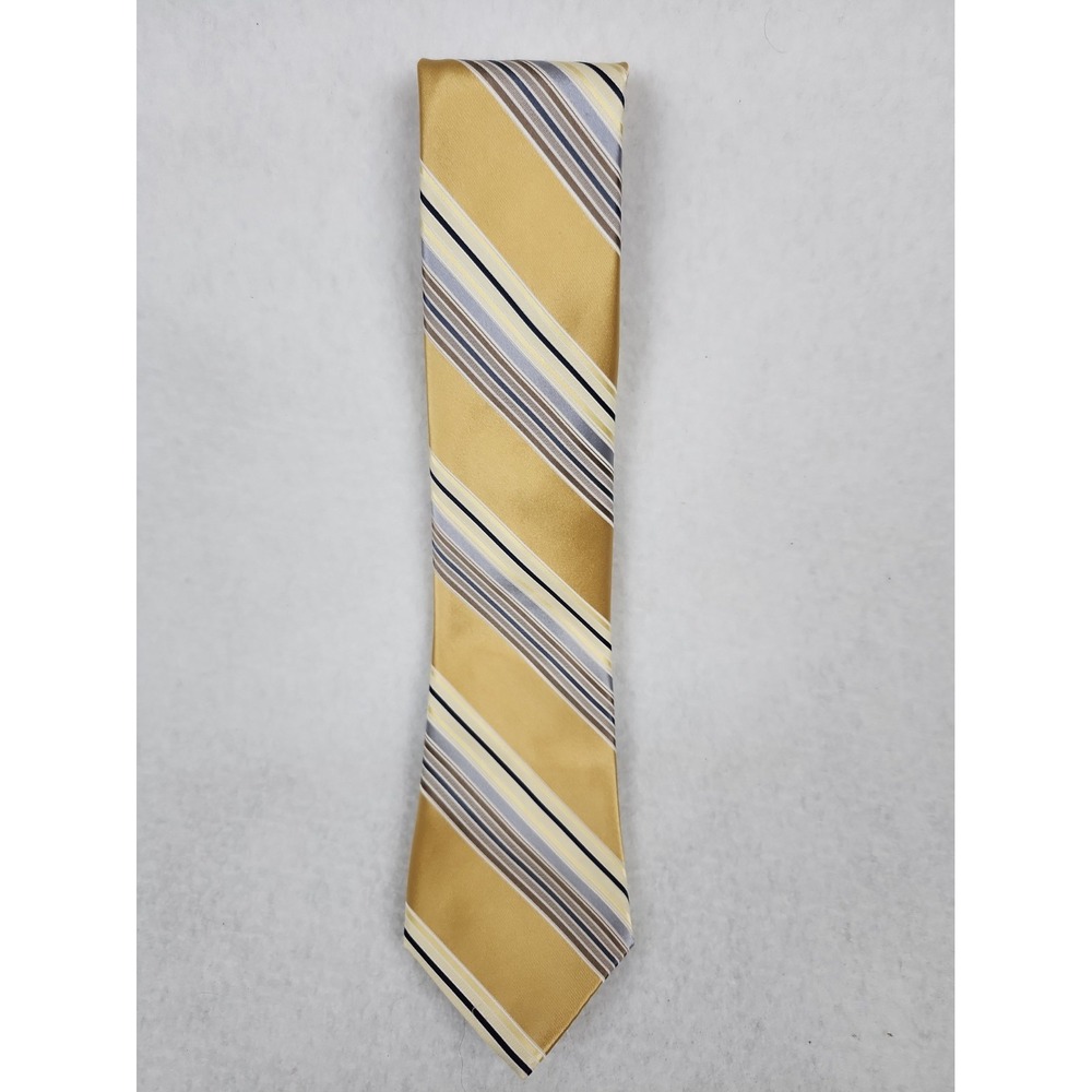 Calvin Klein Men's Silk Necktie Gold,Brown, Blue, Black Striped 58x3.5 100% Silk